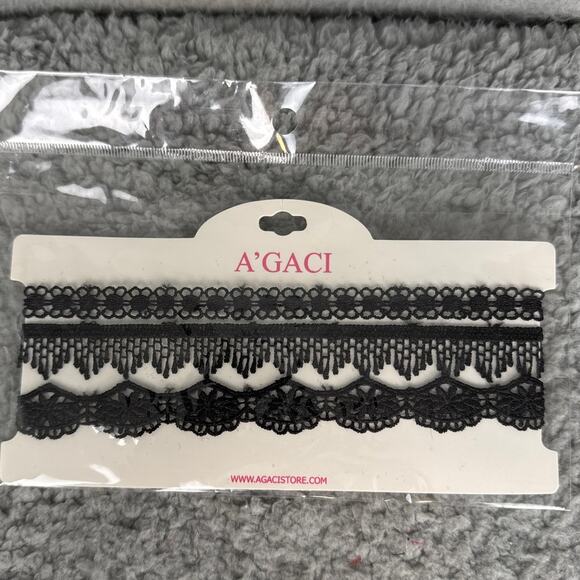 A'Gaci Chokers -Set of 3 Black Beaded Lacy Style Adjustable Goth Whimsygoth Y2K - Picture 1 of 4